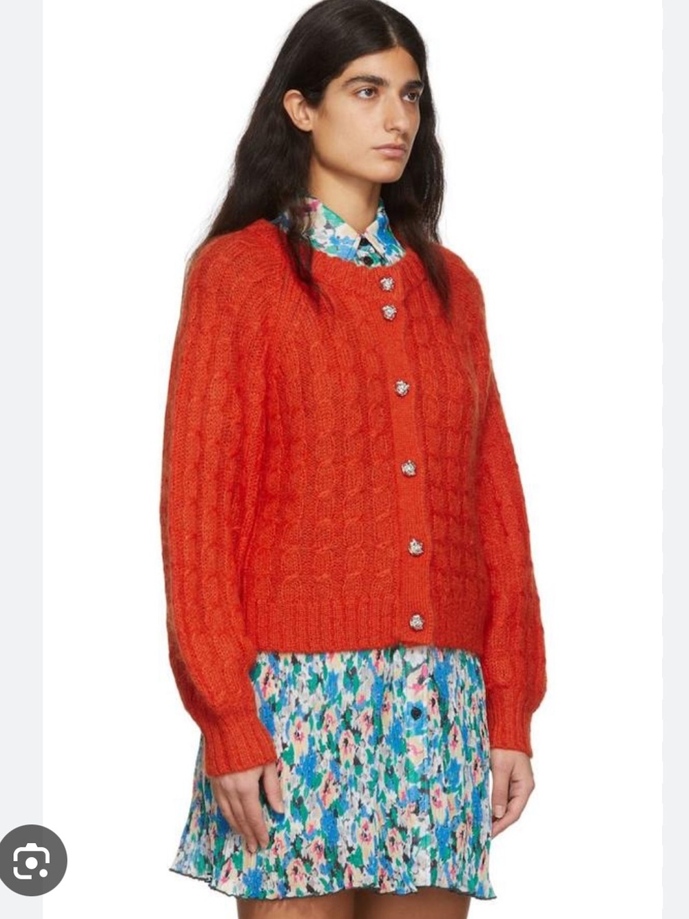 Ganni Orange Cable-Knit Mohair Cardigan with Silver Buttons